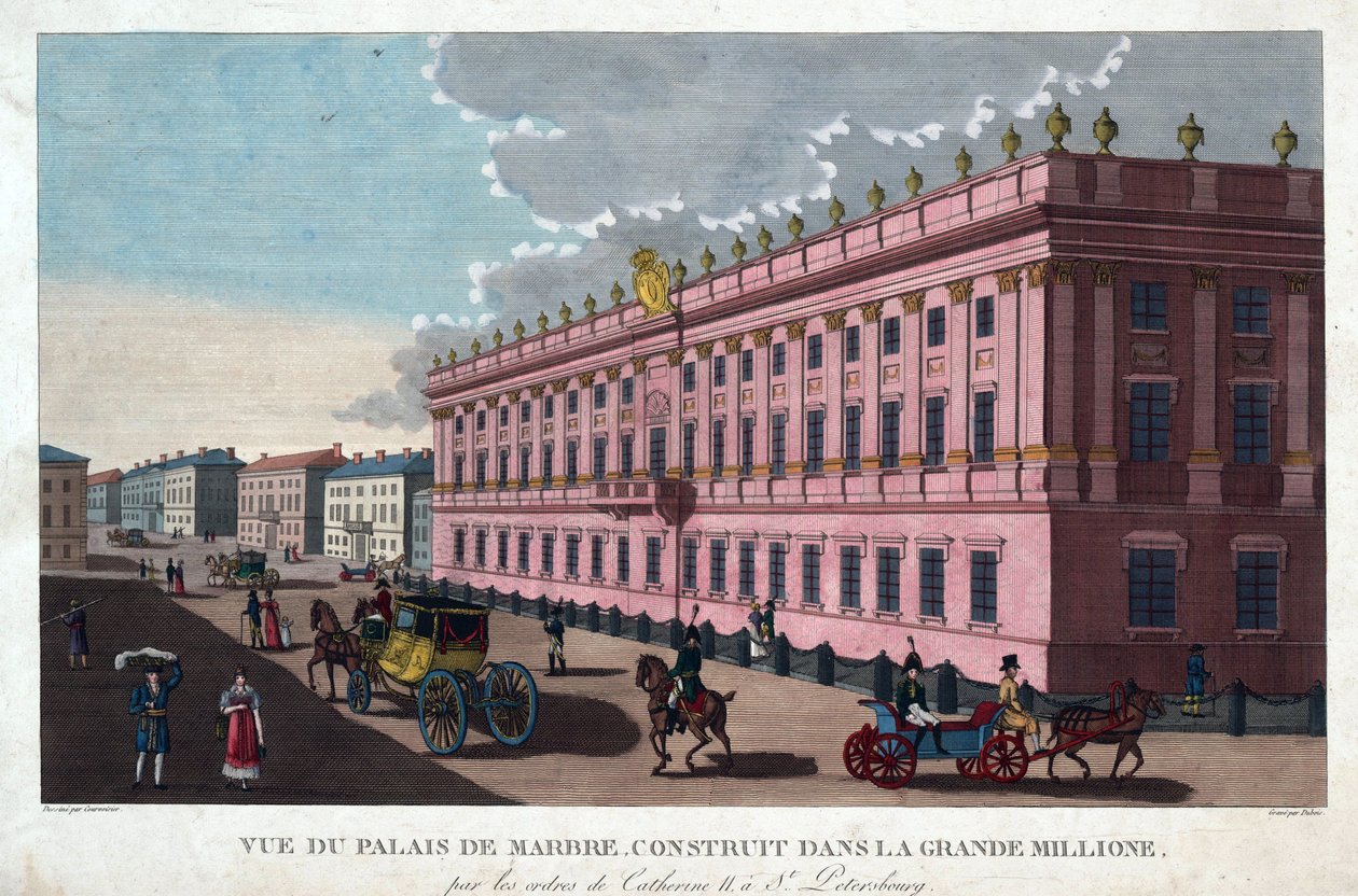 Pałac Marmurowy w Sankt Petersburgu - Courvoisier-Voisin, Henri (1757-1830) - ok. 1930 r. 1811 - Akwaforta, akwarela - 32,4x49,3 - Kolekcja prywatna autorstwa Henri Courvoisier Voisin
