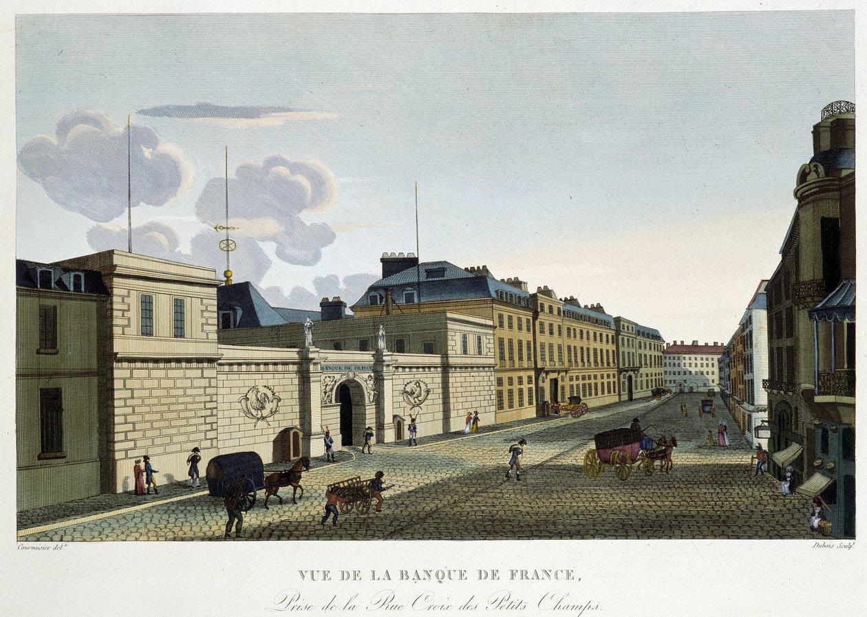 Widok na Banque de France - w „”Widokach Paryża”” autorstwa Courvoisier autorstwa Henri Courvoisier Voisin