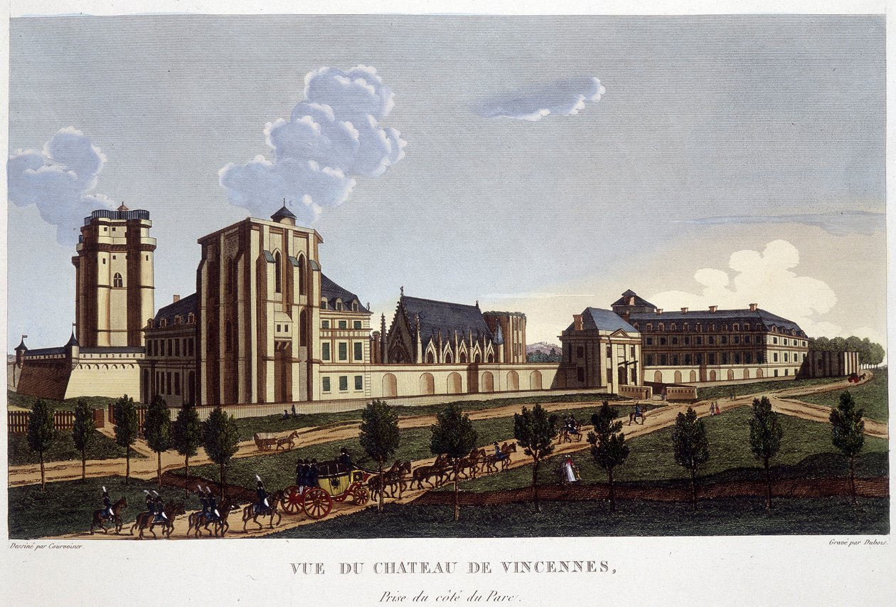 Château de Vincennes, około 1820 r. - w „”Widokach Paryża”” Courvoisiera autorstwa Henri Courvoisier Voisin