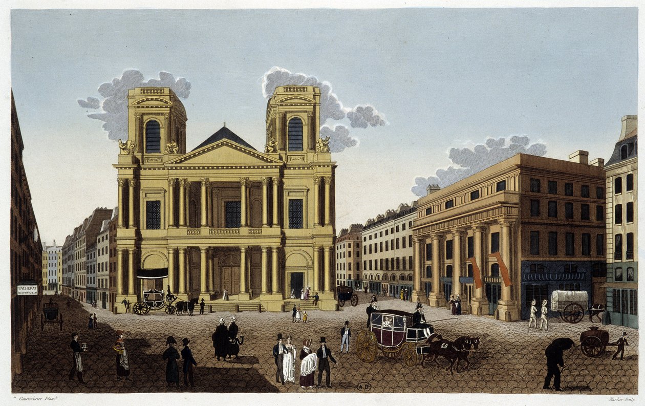Kościół Saint-Eustache, około 1820 r. - w „”Widokach Paryża”” Courvoisiera autorstwa Henri Courvoisier Voisin