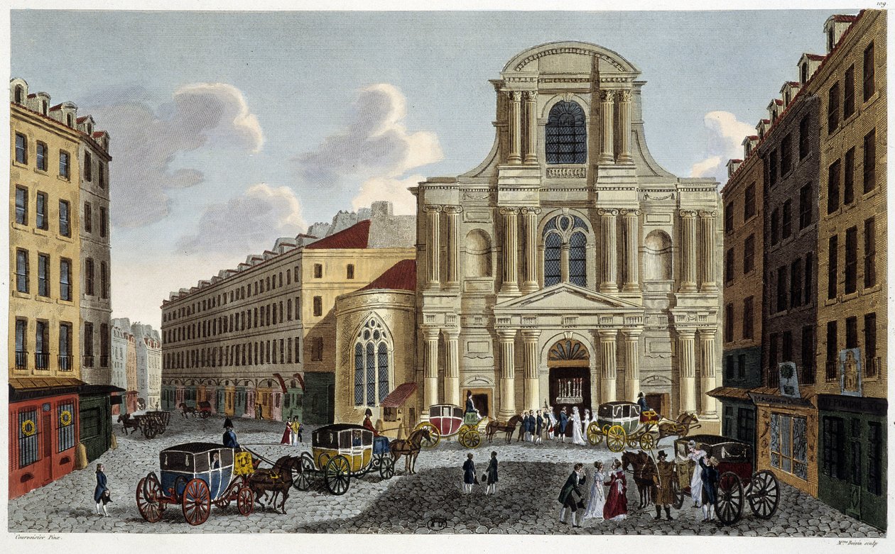 Kościół Saint-Gervais, około 1820 r. - w „”Widokach Paryża”” Courvoisiera autorstwa Henri Courvoisier Voisin