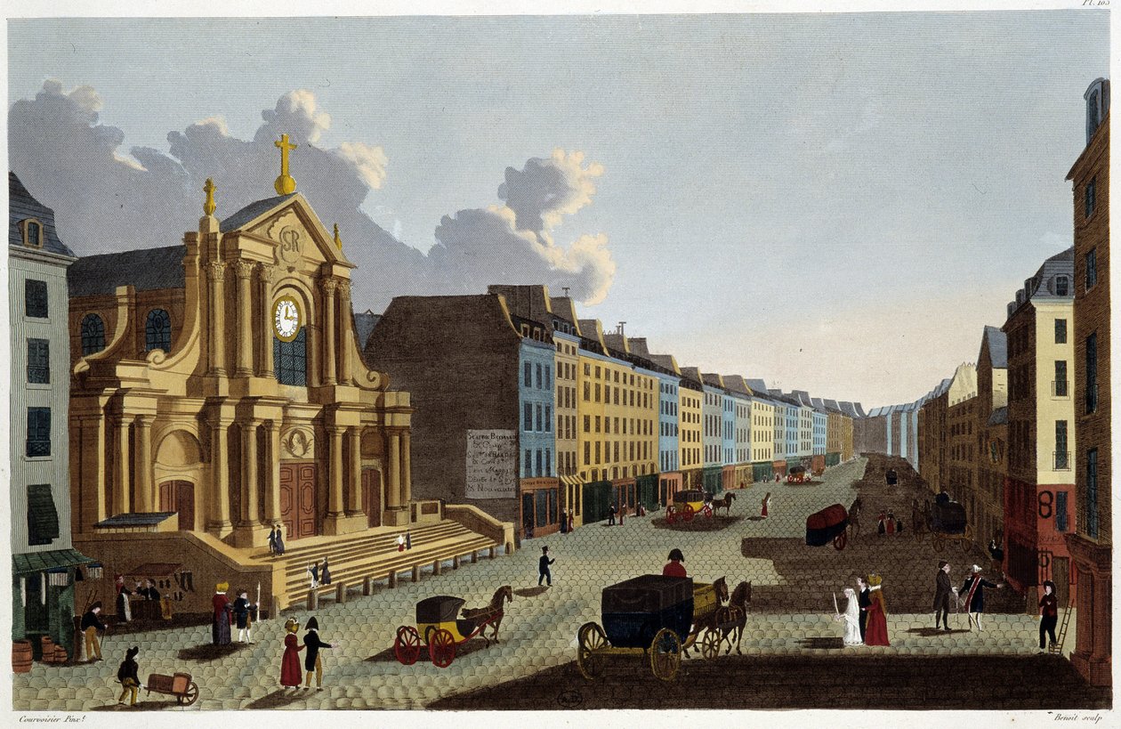 Kościół Saint-Roch, około 1820 r. - w „”Widokach Paryża”” Courvoisier autorstwa Henri Courvoisier Voisin