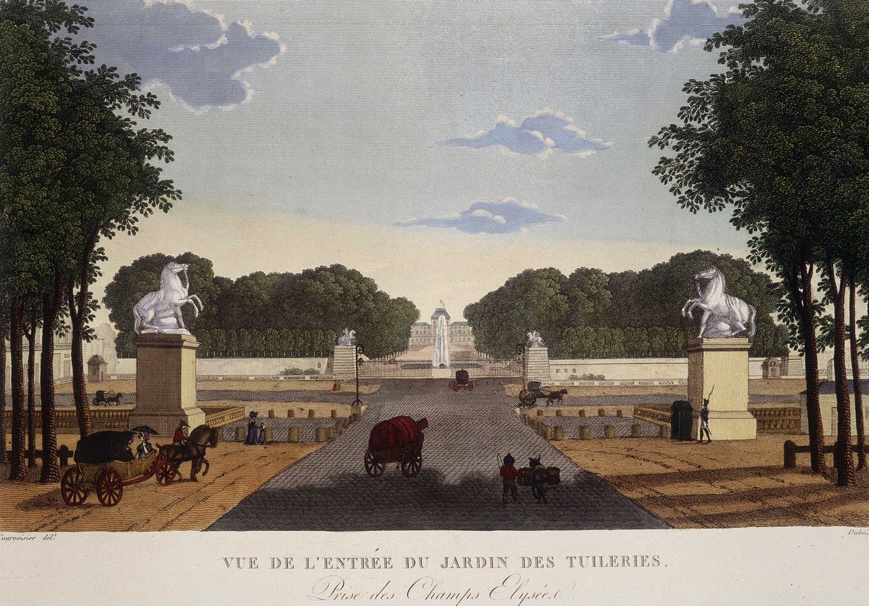 Wejście do Ogrodu Tuileries widok na Pola Elizejskie, ok. 1820 - w "Vues de Paris" Courvoisier autorstwa Henri Courvoisier Voisin