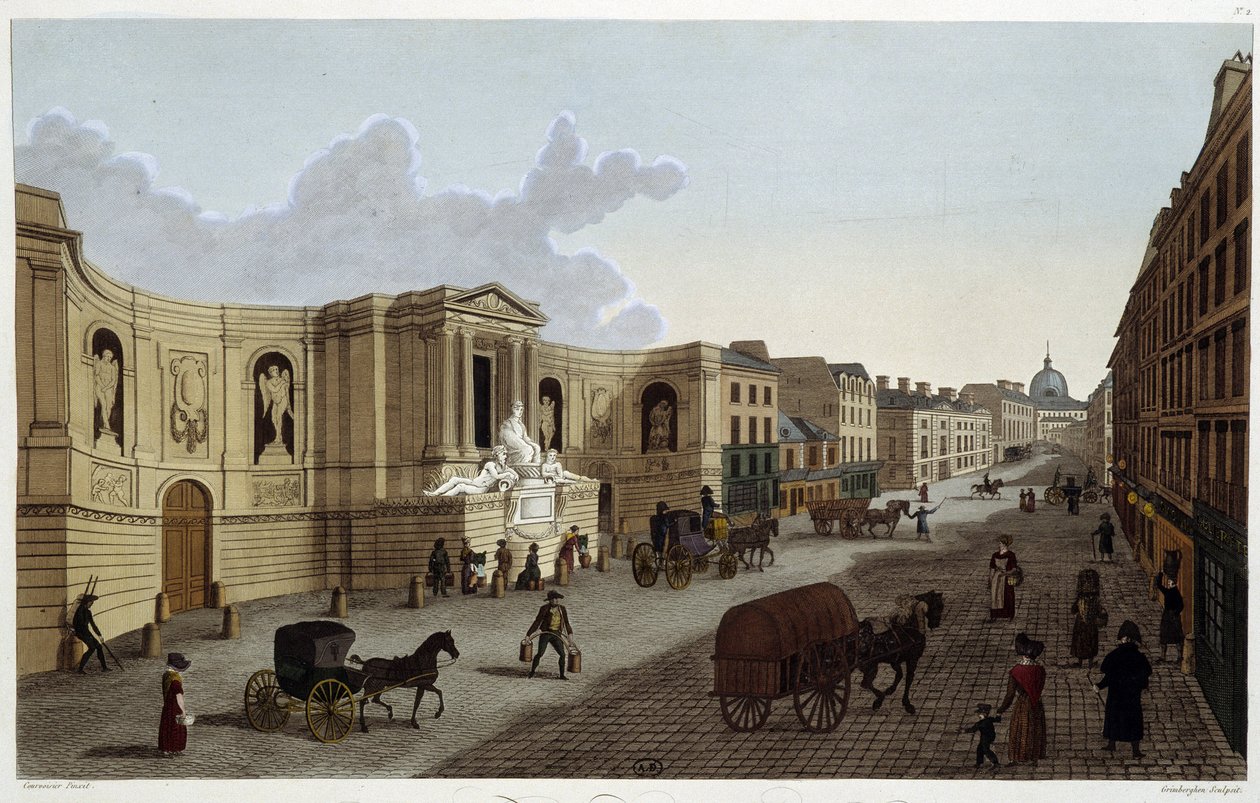 Fontanna przy rue de Grenelle, około 1820 roku w „”Widokach Paryża”” Courvoisiera 1827 autorstwa Henri Courvoisier Voisin