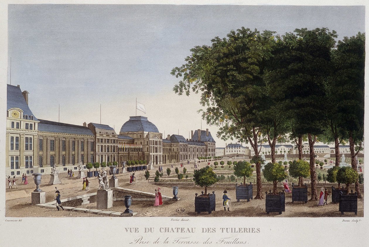 Ogród i Chateau des Tuileries widziane z tarasu Les Feuillans. Grawerowanie przez Courvoisier autorstwa Henri Courvoisier Voisin
