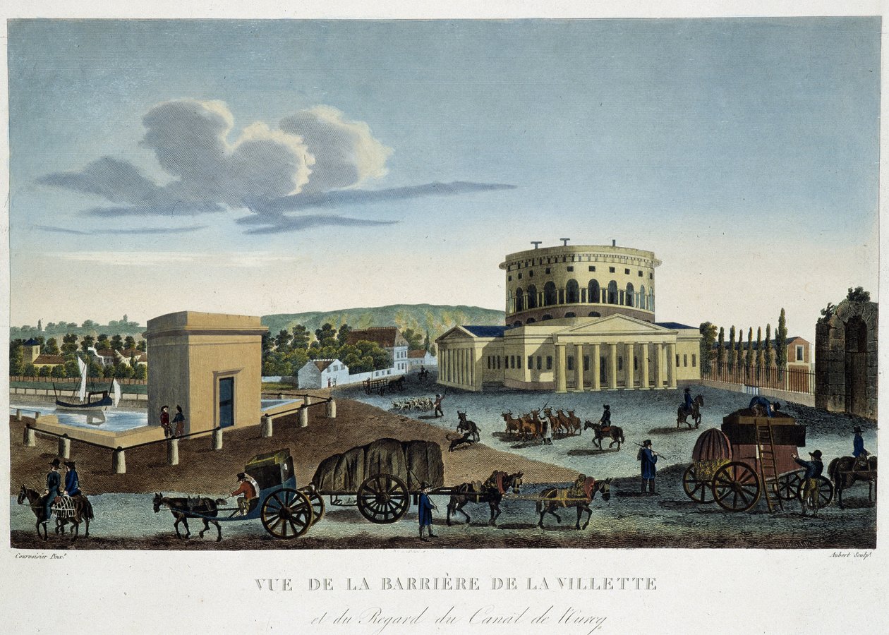 Barriere de la Villette, około 1820 r. - w „”Widokach Paryża”” Courvoisiera autorstwa Henri Courvoisier Voisin
