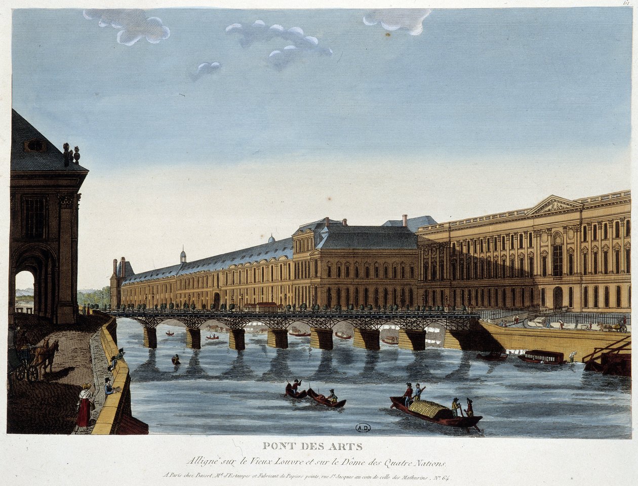 Pont des Arts i stary Luwr - w „Paryżu przy Courvoisier”” autorstwa Henri Courvoisier Voisin