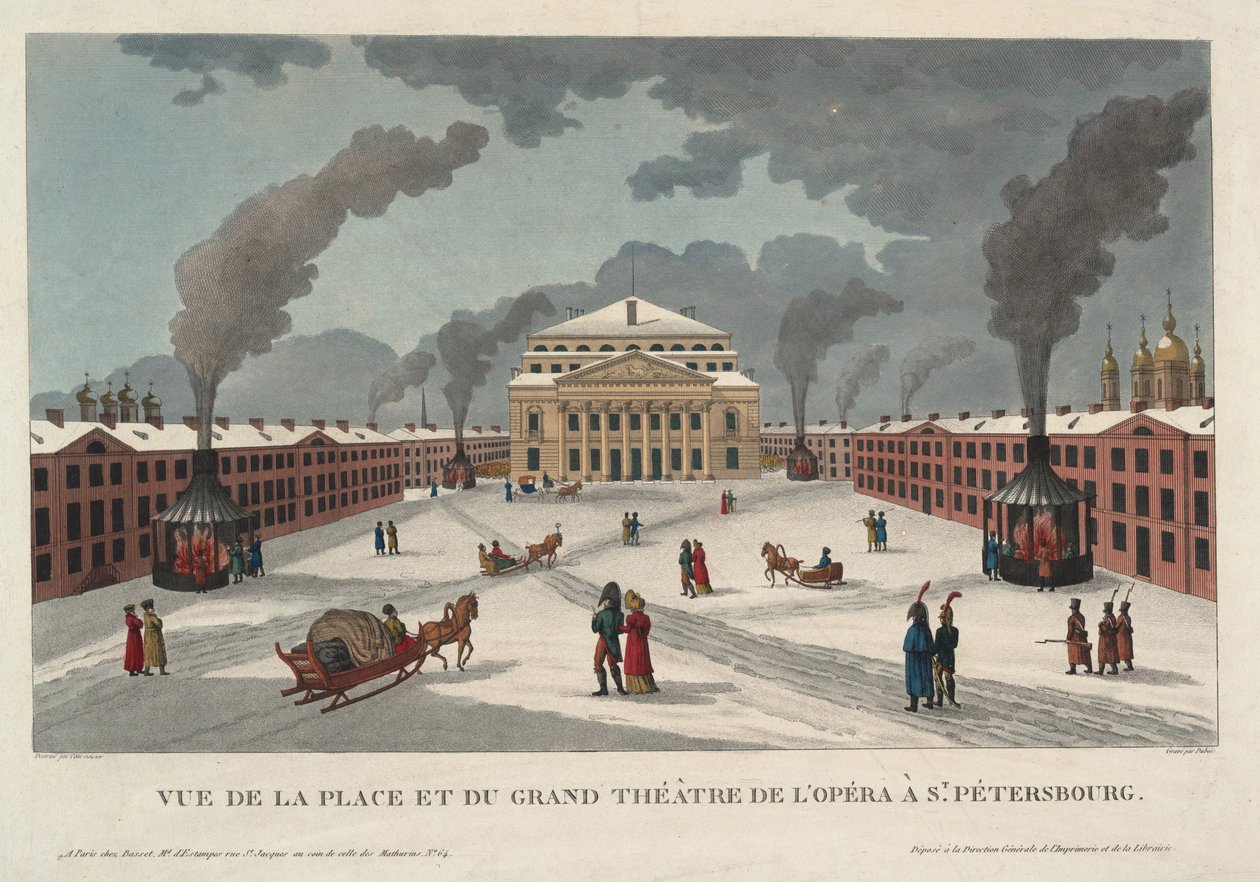 Petersburski Cesarski Teatr Bolszoj Kamenny - Courvoisier-Voisin, Henri (1757-1830) - ok. 1930 r. 1811 - Akwaforta, akwarela - 41,7x58 - Kolekcja prywatna autorstwa Henri Courvoisier Voisin
