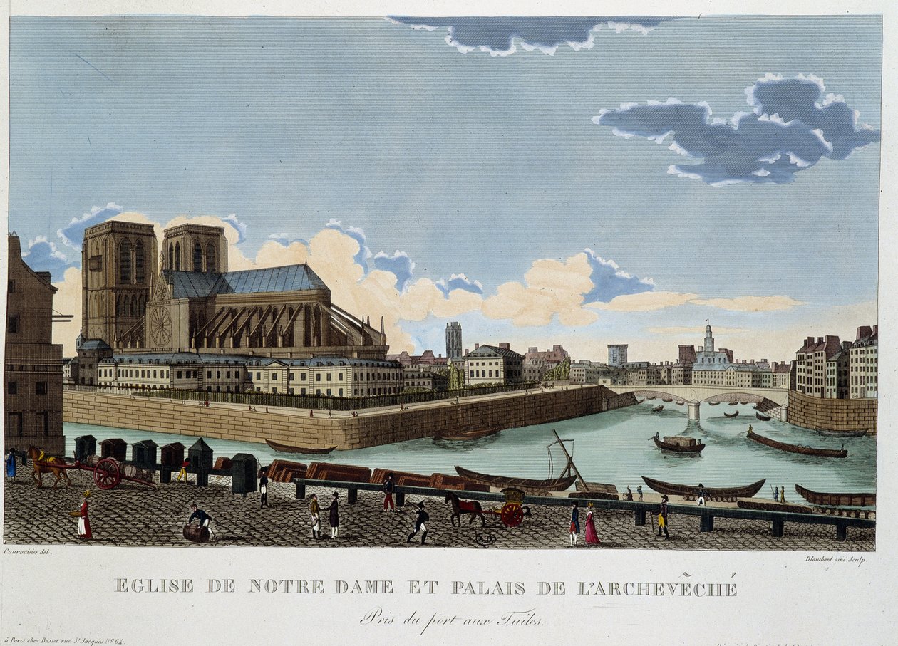 Kościół Notre-Dame i pałac Archevéché - w „Widokach Paryża” Courvoisiera autorstwa Henri Courvoisier Voisin