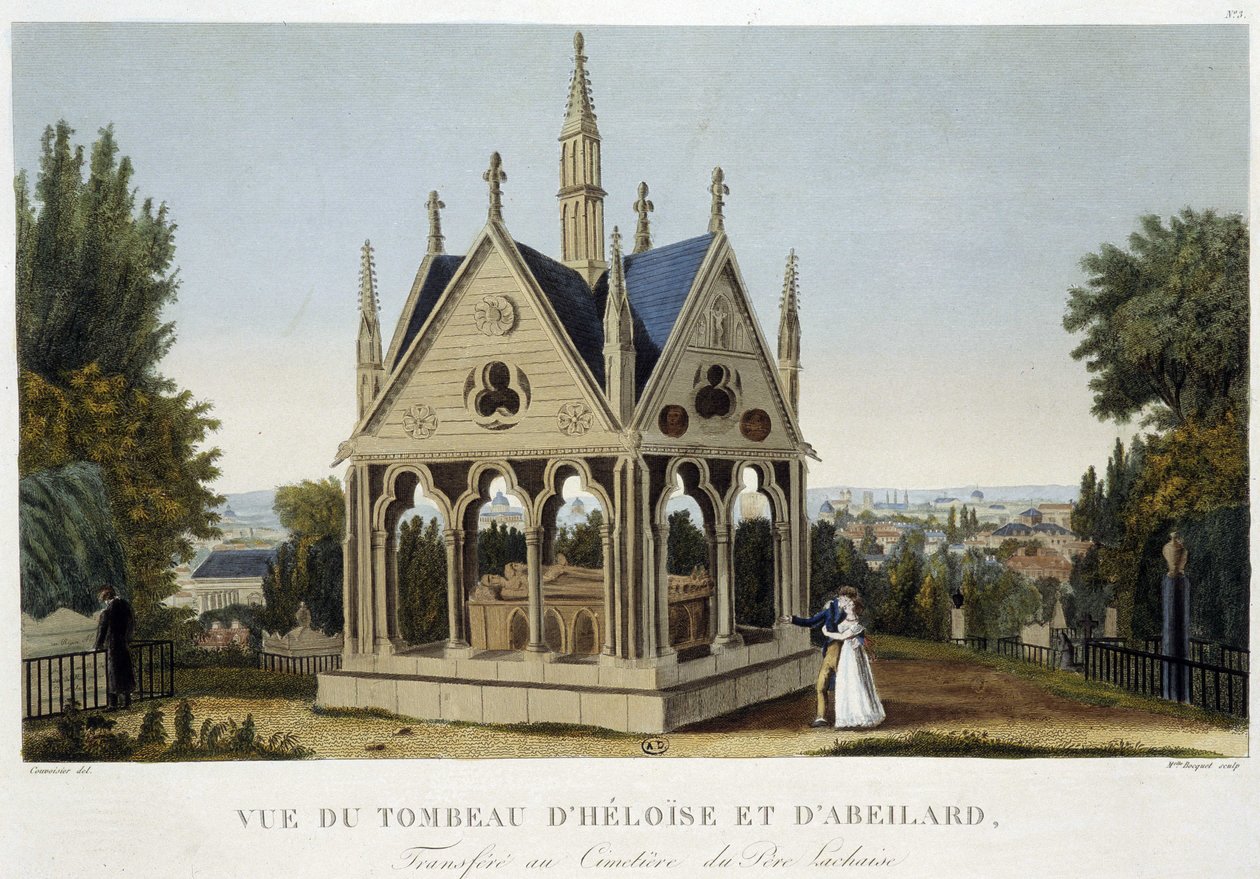 Grobowiec Heloizy i Abelarda przy Père Lachaise, ok. 1930 r. 1820 - w „”Widokach Paryża”” Courvoisier autorstwa Henri Courvoisier Voisin