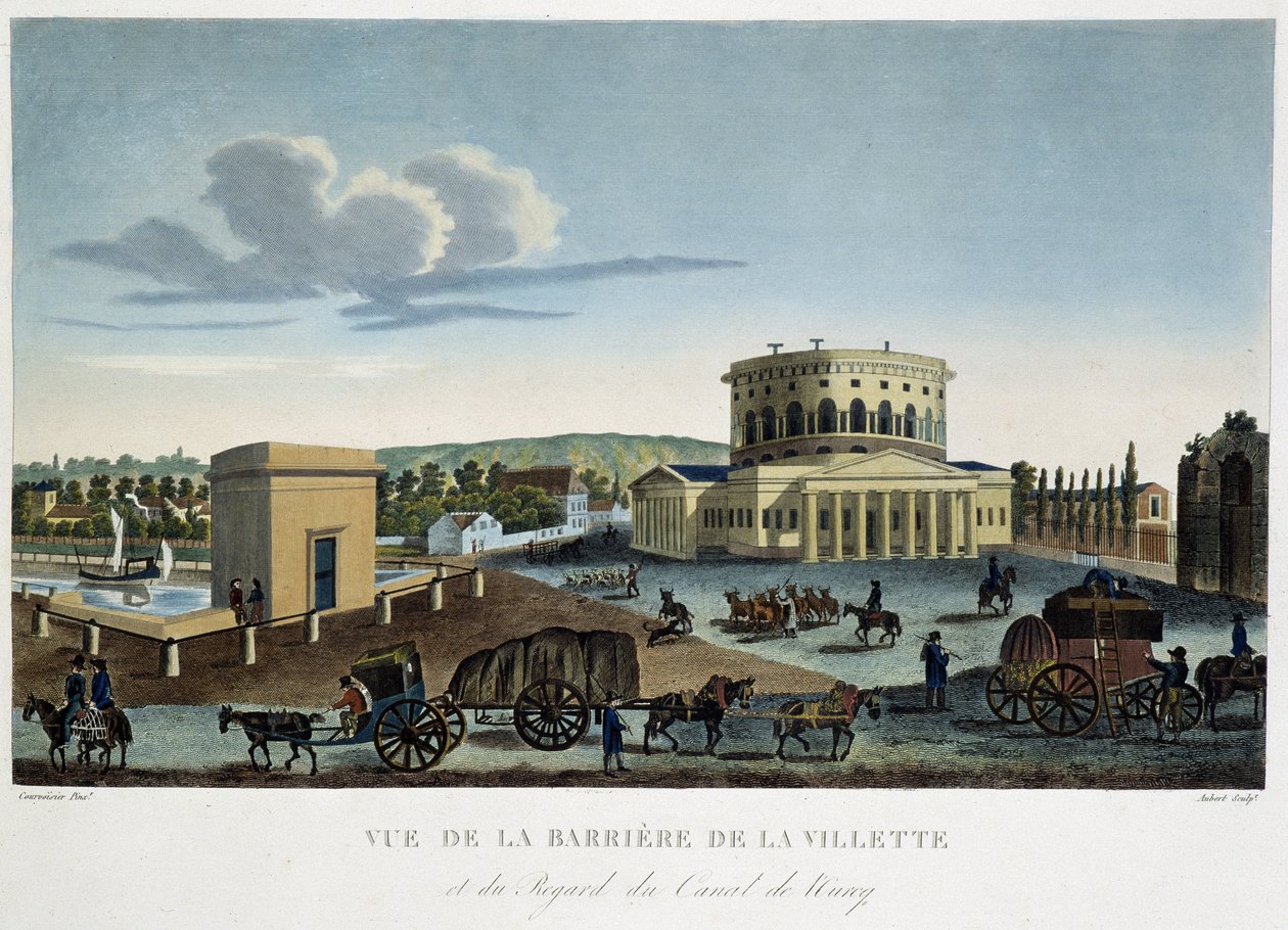 Widok na Barrier de la Villette - w „”Widok Paryża, ok. 1810: Les Barriers de Paris”” autorstwa Courvoisier autorstwa Henri Courvoisier Voisin