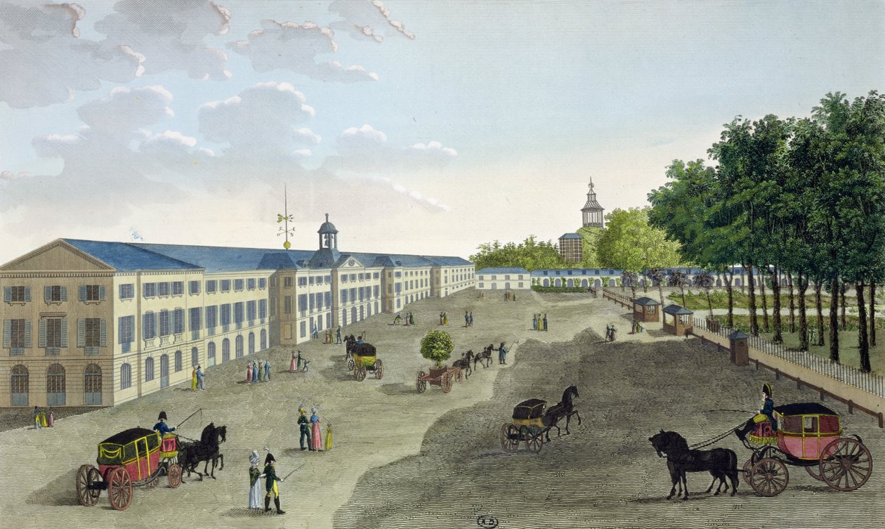 Widok Nowej Galerii Muzeum Historii Naturalnej w Jardin des Plantes w Paryżu, rycina Claude Fortier (1775-1835) (kolorystyka) autorstwa Henri Courvoisier Voisin