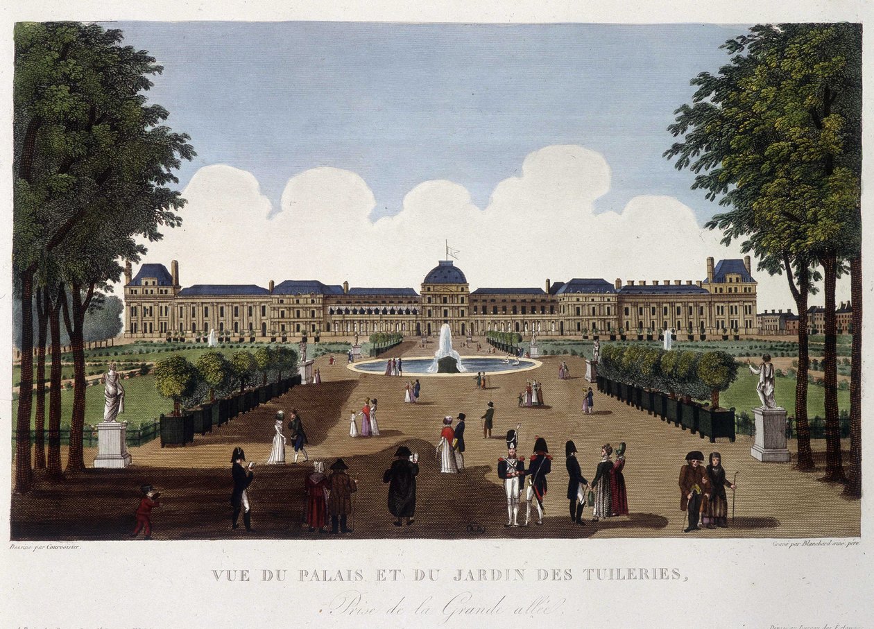 Widok na pałac i ogród Tuileries - w "Vues de Paris" Courvoisier. autorstwa Henri Courvoisier Voisin