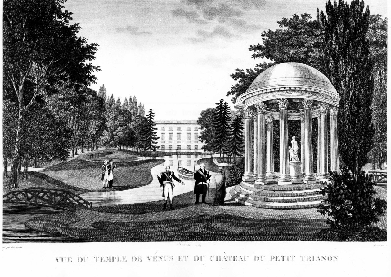 Widok na świątynię Wenus i zamek Trianon Peer w Wersalu - rysunek Courvoisiera autorstwa Henri Courvoisier Voisin