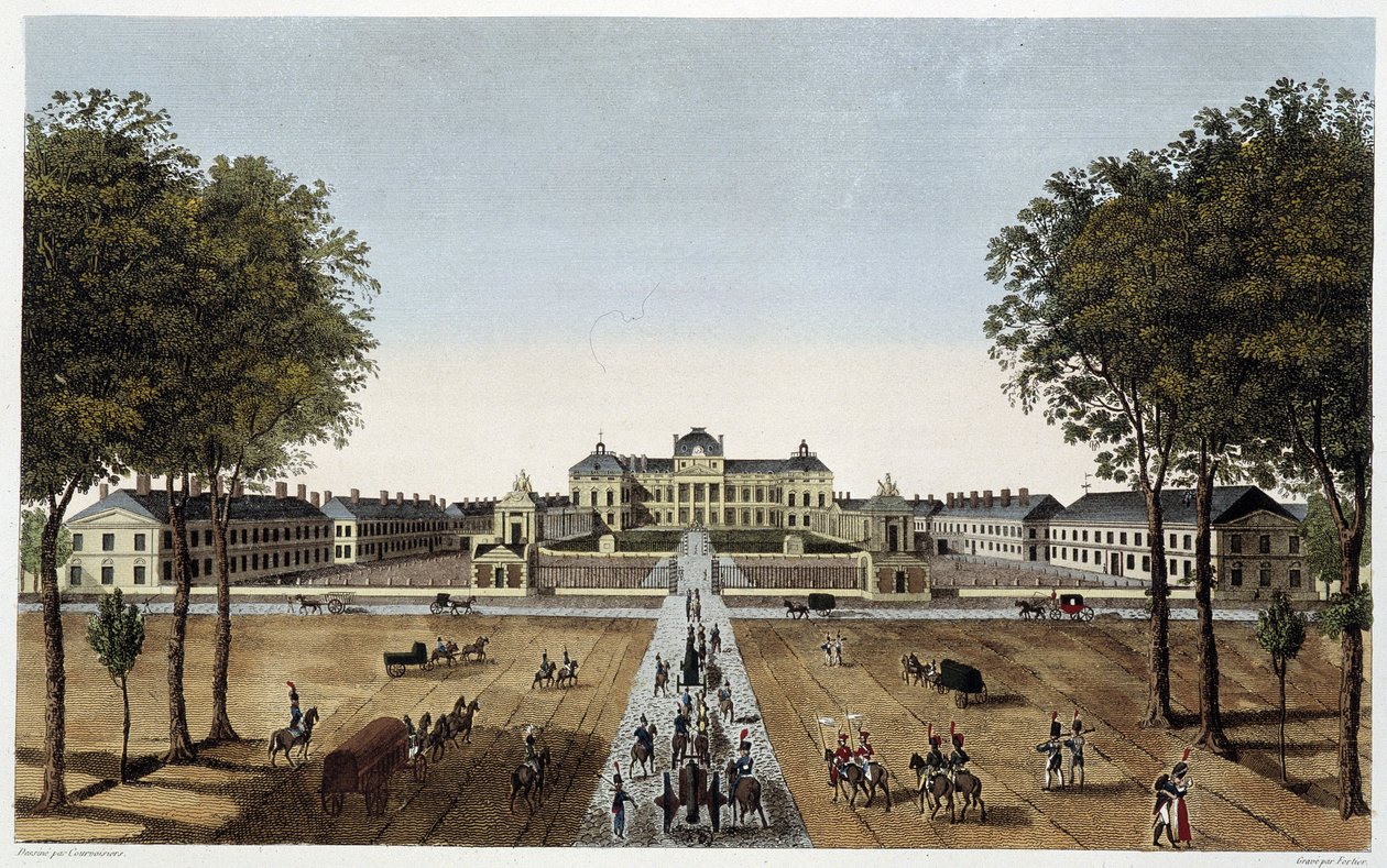 Widok Królewskiej Szkoły Wojskowej, widok od strony Avenue Vaugirard, ca. 1820 - w „”Widokach Paryża”” Courvoisier autorstwa Henri Courvoisier Voisin