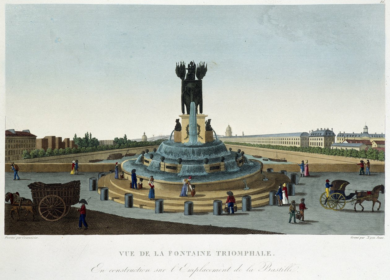 Widok Fontanny Triumfalnej w Bastylii - w „Widokach Paryża” Courvoisiera autorstwa Henri Courvoisier Voisin