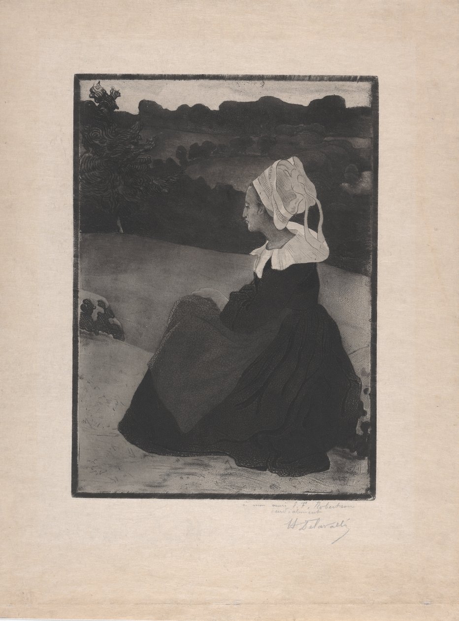 Bretonne assise (Сидящая бретонка) c.1893 (травление на мягком грунте и акватинта) полировка autorstwa Henri Delavallee