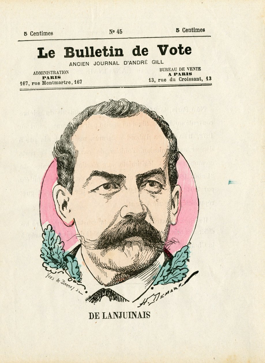 Karta do głosowania 2. seria, Satyryka w kolorach: De Lanjuinais - ilustracja Henri Demare (1846-1888) autorstwa Henri Demare