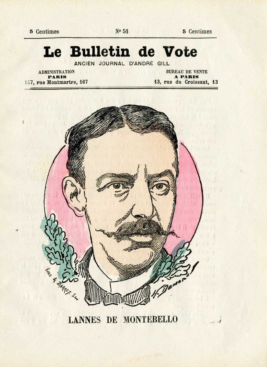 Karta do głosowania 2. seria, Satyryka w kolorach: Lannes de Montebello - Ilustracja Henri Demare (1846-1888) autorstwa Henri Demare