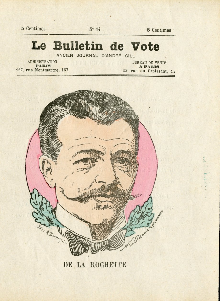 Karta do głosowania 2. seria, satyryczny w kolorze: De la Rochette - ilustracja Henri Demare (1846-1888) autorstwa Henri Demare