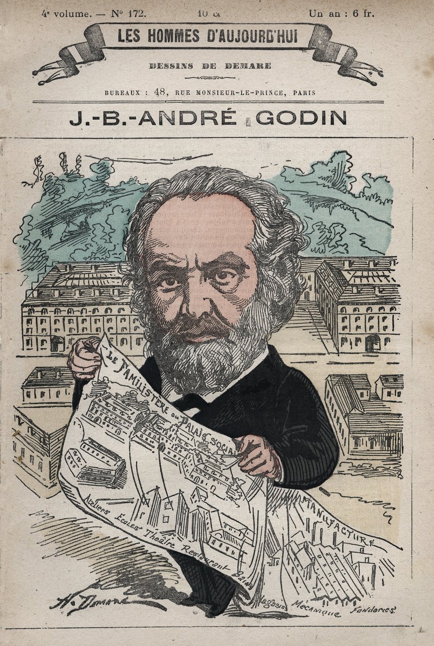 Familistere de Guise - Familistery of Guise i jej założyciel Jean-Baptiste (Jean Baptiste) Andre Godin (1817-88), z 