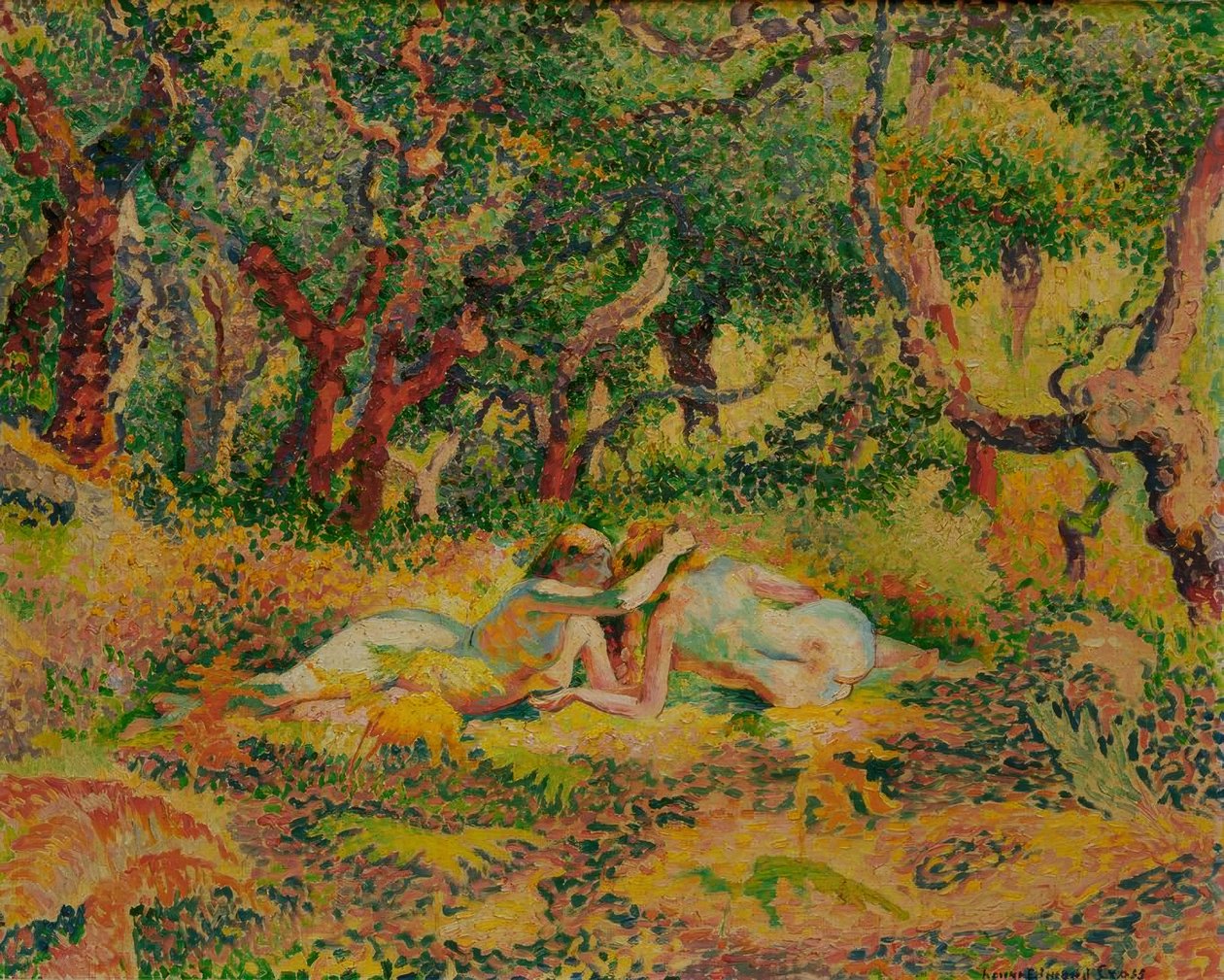 Dwie nagie kobiety pod dębowym korkiem autorstwa Henri Edmond Cross