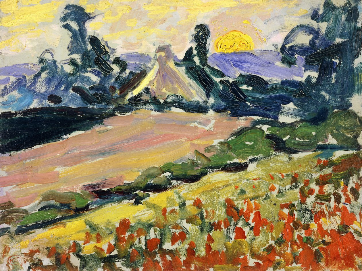 Krajobraz o zachodzie słońca; Krajobraz o zachodzie słońca, autorstwa Henri Edmond Cross