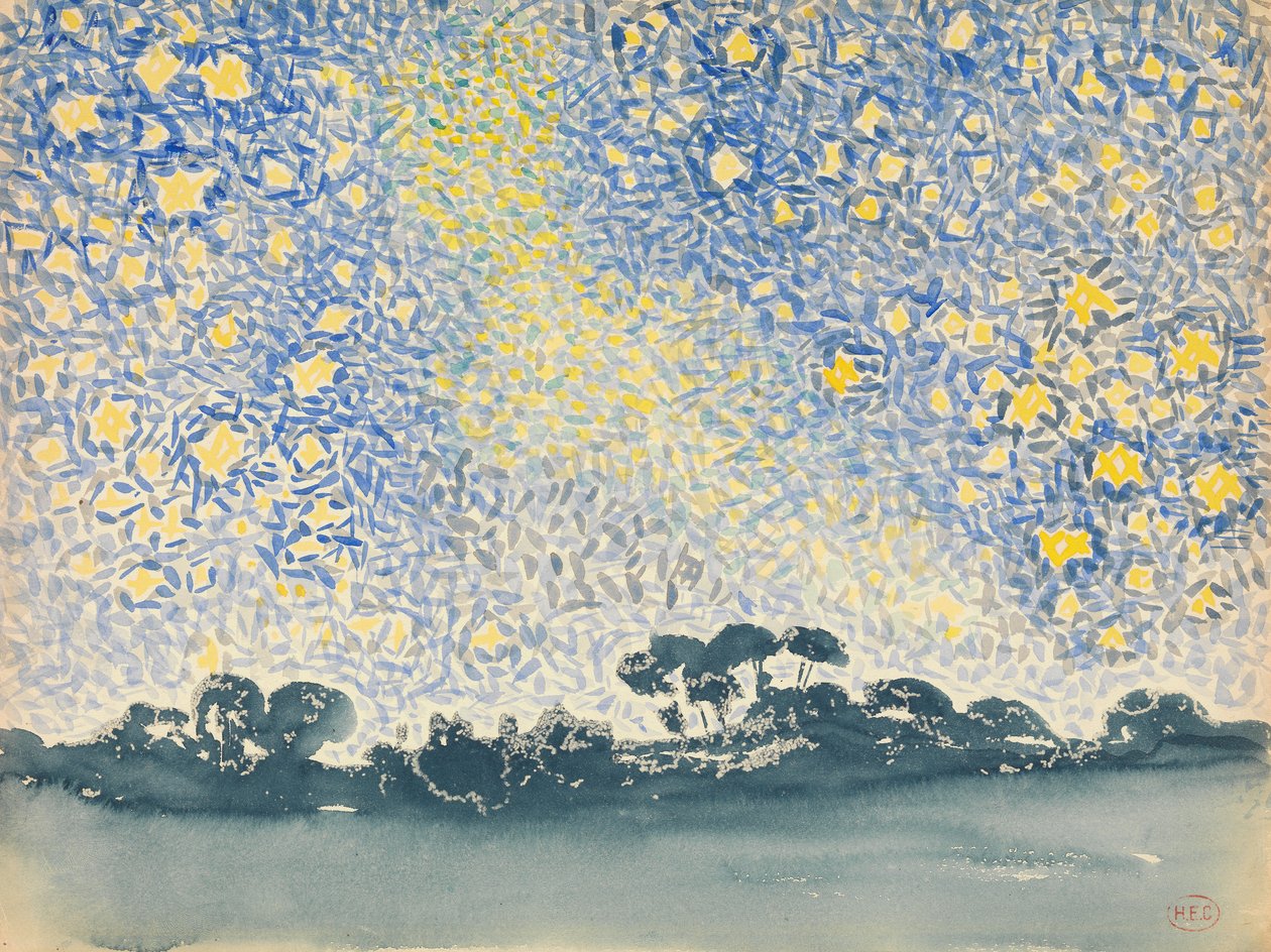 Pejzaż z gwiazdami, ok. 1905-08 (wc nad grafitem na białym papierze tkanym) autorstwa Henri Edmond Cross