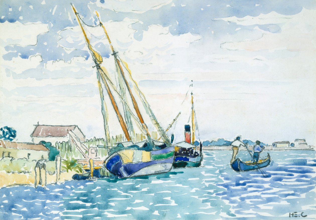 Łodzie na scenie morskiej w pobliżu Wenecji, 1903. autorstwa Henri Edmond Cross