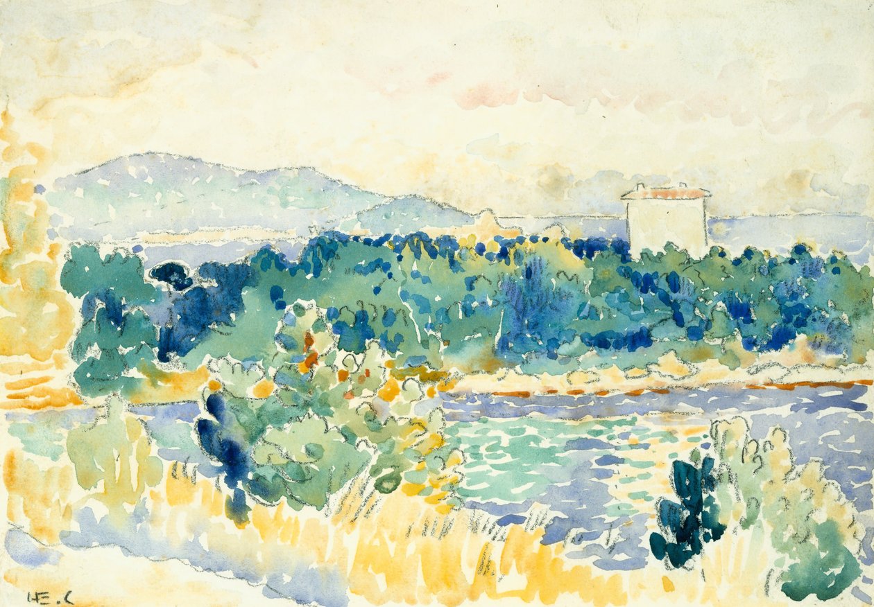 Śródziemnomorski krajobraz z Białym Domem, 1900-1905. autorstwa Henri Edmond Cross