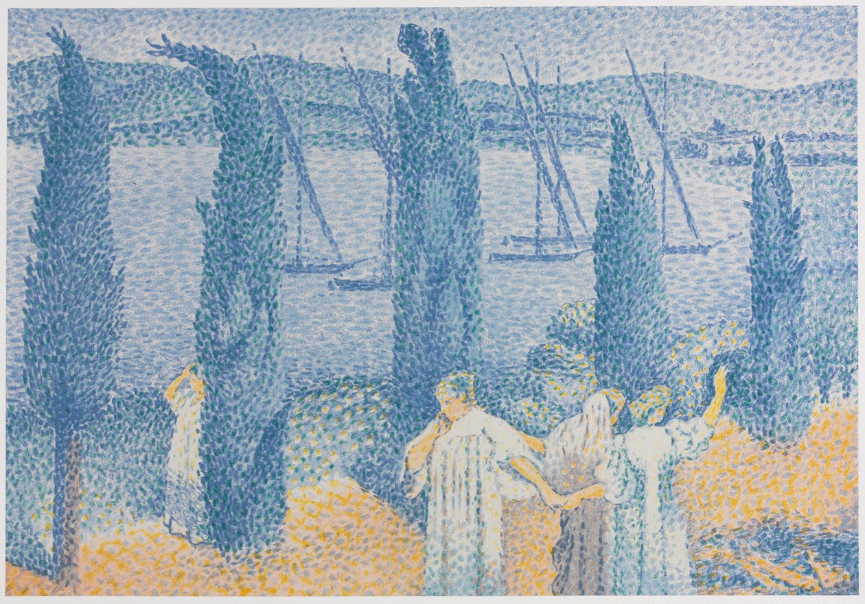 Krajobraz promenady z cyprysami, La Promenade Paysage aux cyprès, 1897. autorstwa Henri Edmond Cross