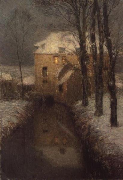 Dom zimą (olej na płótnie) autorstwa Henri Eugene Augustin Le Sidaner