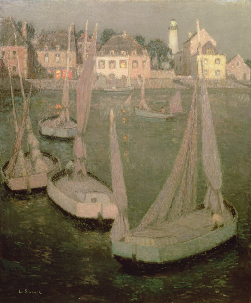 Brittany Port przy świetle księżyca autorstwa Henri Eugene Augustin Le Sidaner