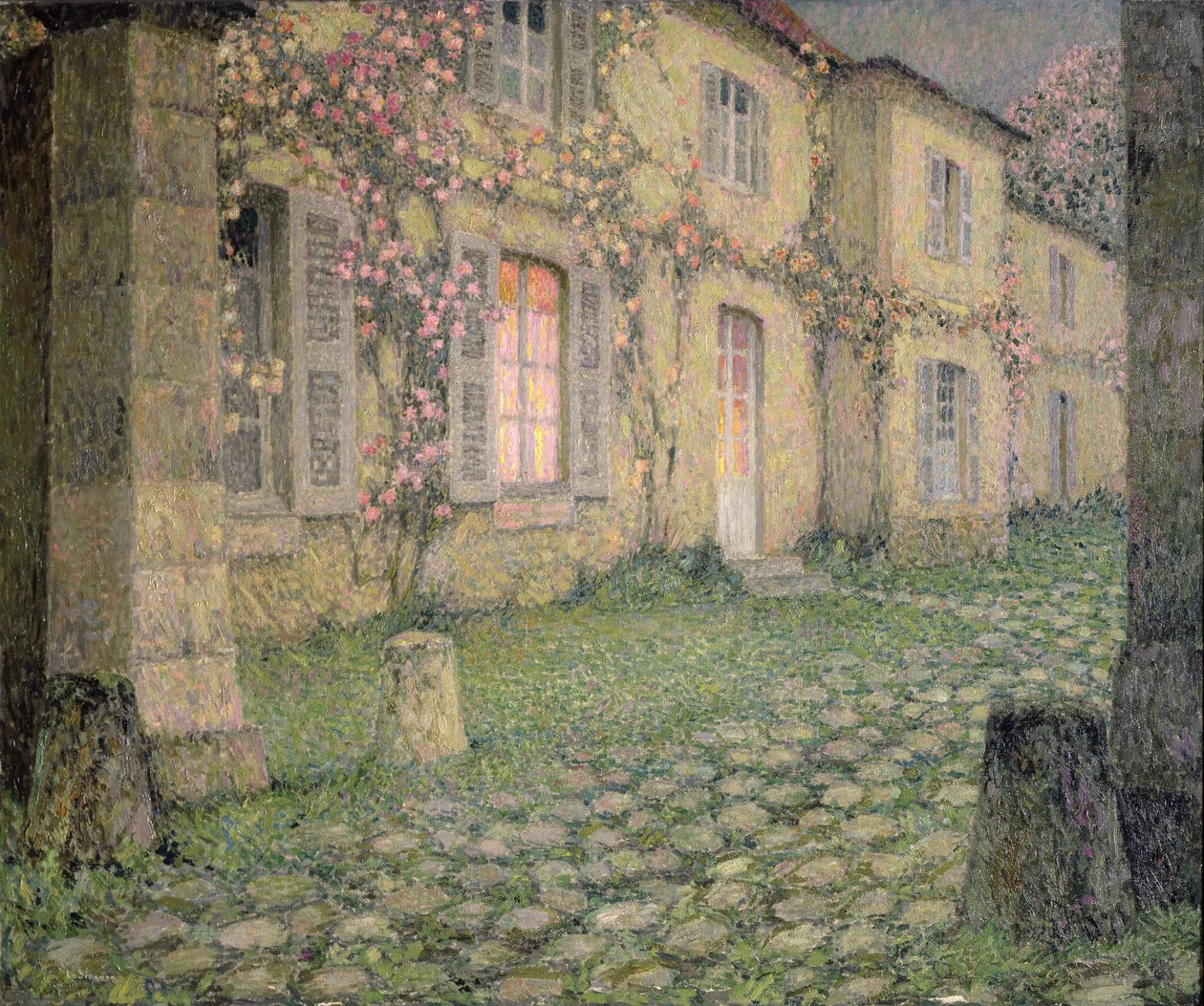 Dom z Różami o Zmierzchu, ok. 1928 autorstwa Henri Eugene Augustin Le Sidaner
