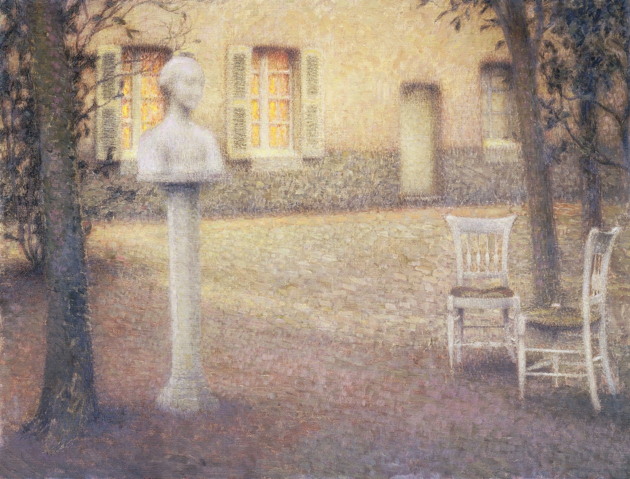 Popiersie w ogrodzie o zmierzchu; Popiersie w ogrodzie o zmierzchu autorstwa Henri Eugene Augustin Le Sidaner