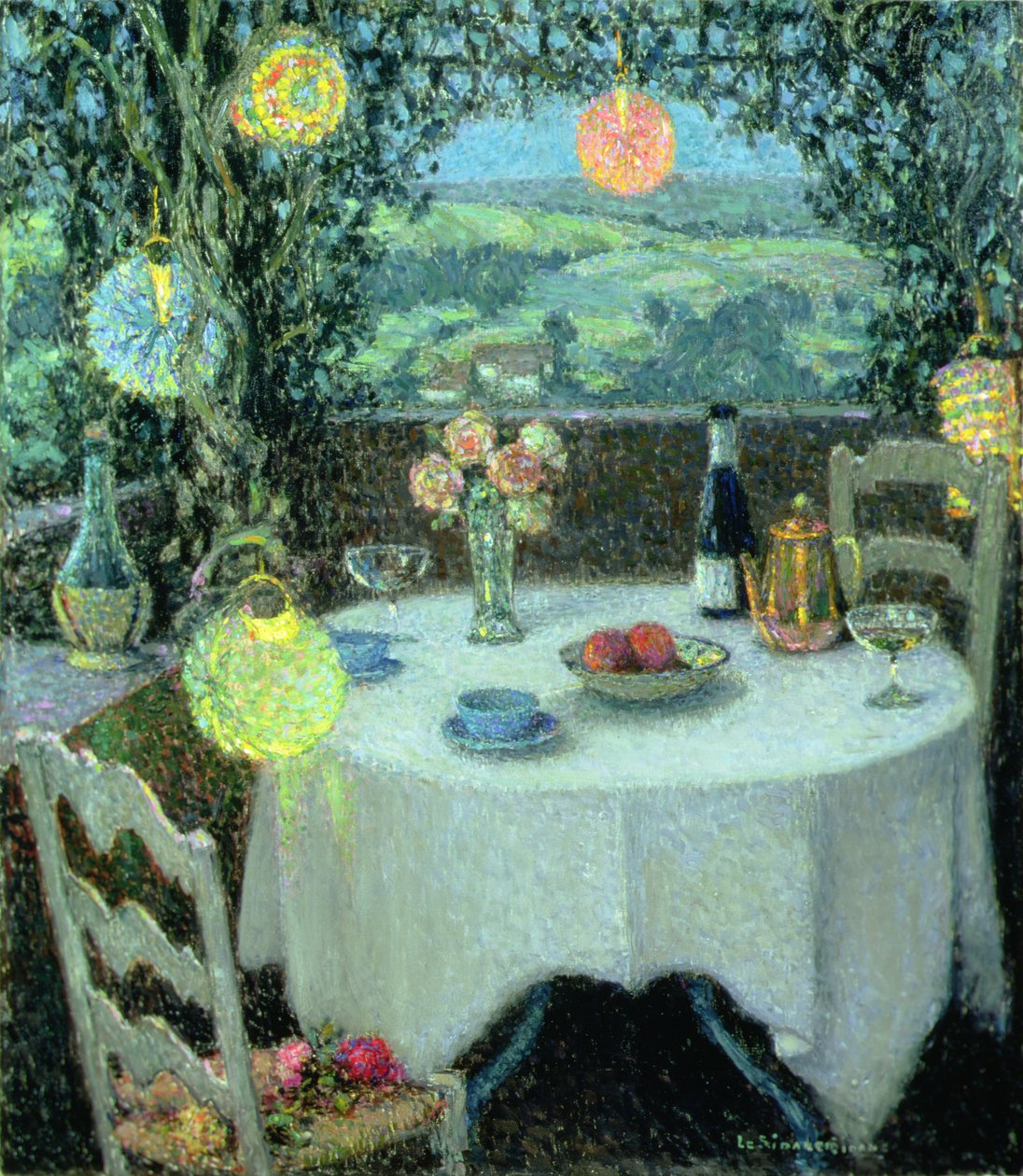 Stół pod latarniami (olej na płótnie) autorstwa Henri Eugene Augustin Le Sidaner