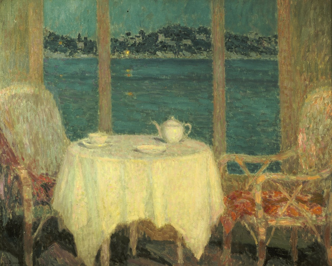 Taras przed zatoką St. Tropez autorstwa Henri Eugene Augustin Le Sidaner