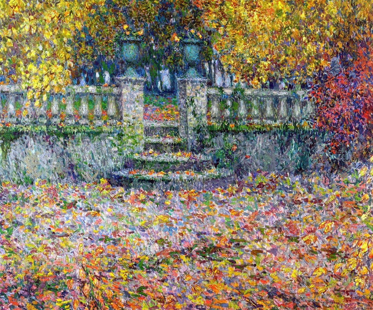 Taras jesienią, Gerberoy autorstwa Henri Eugene Augustin Le Sidaner
