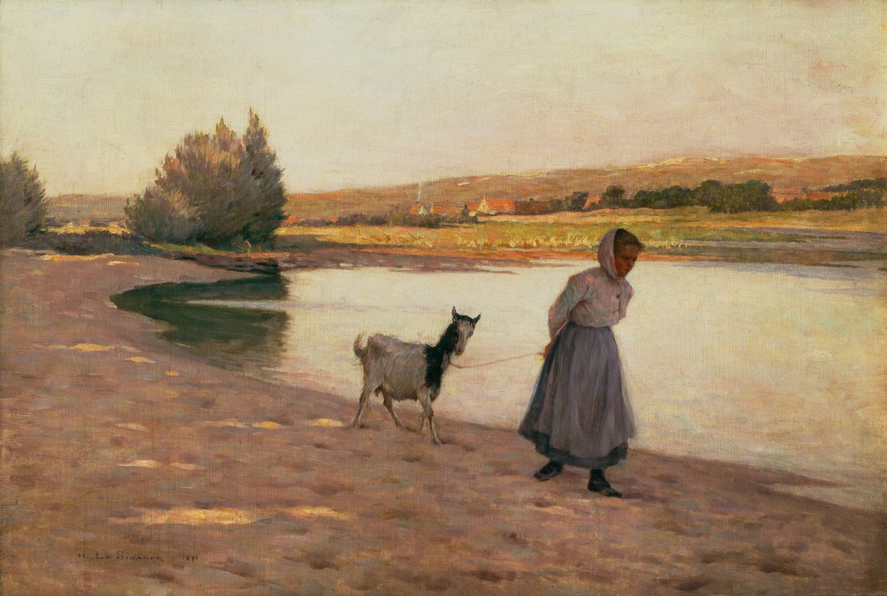 Kobieta ciągnąca kozę autorstwa Henri Eugene Augustin Le Sidaner