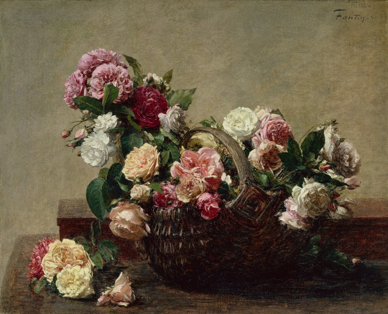 Kosz róż autorstwa Ignace Henri Jean Fantin Latour