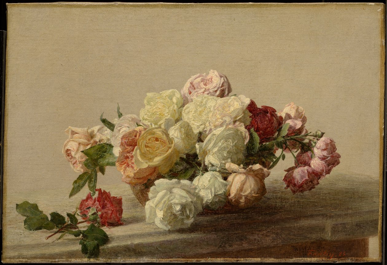 Misa róż na marmurowym stole autorstwa Henri Fantin-Latour