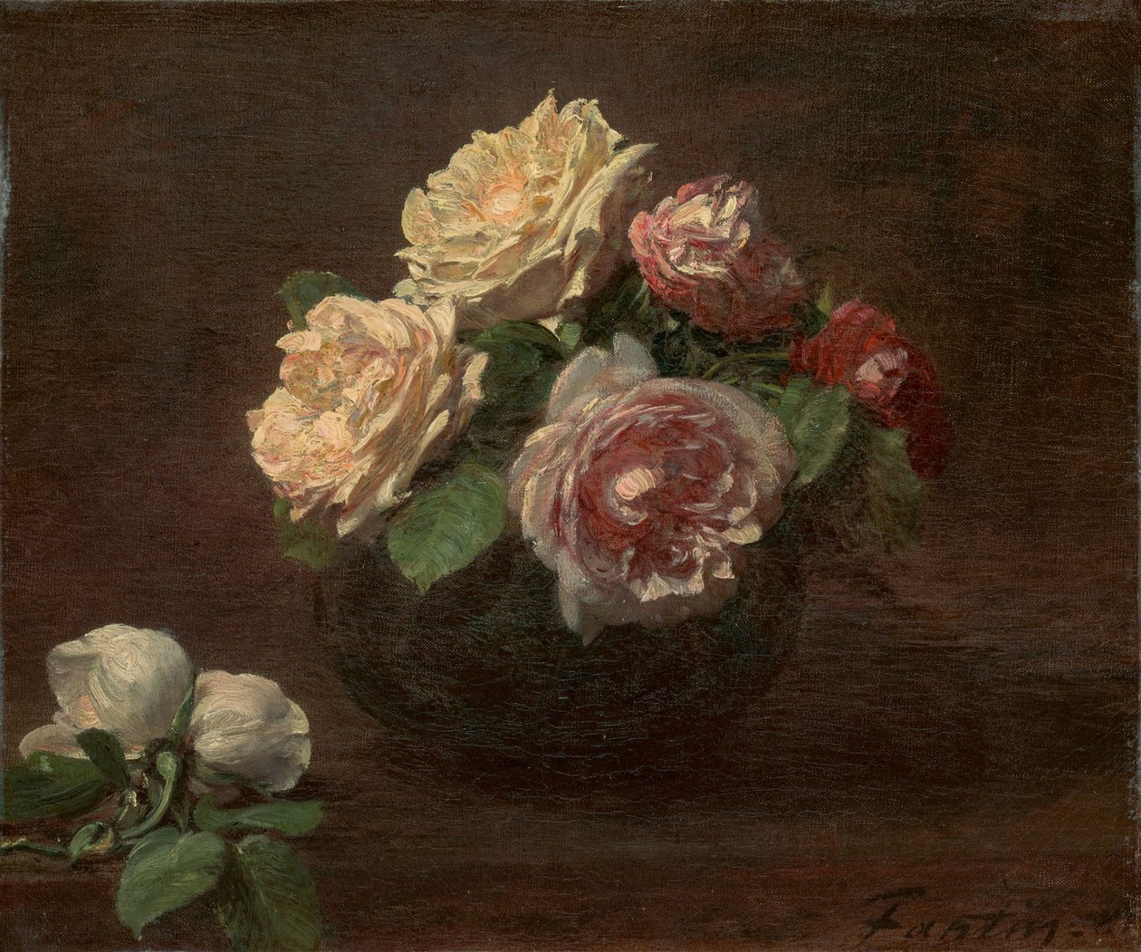 Róże w misce autorstwa Henri Fantin-Latour