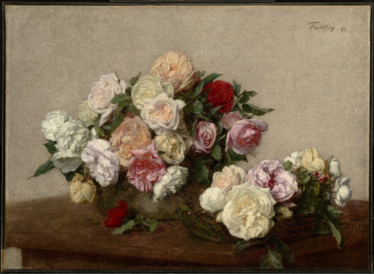 Róże w misie i na talerzu autorstwa Henri Fantin-Latour