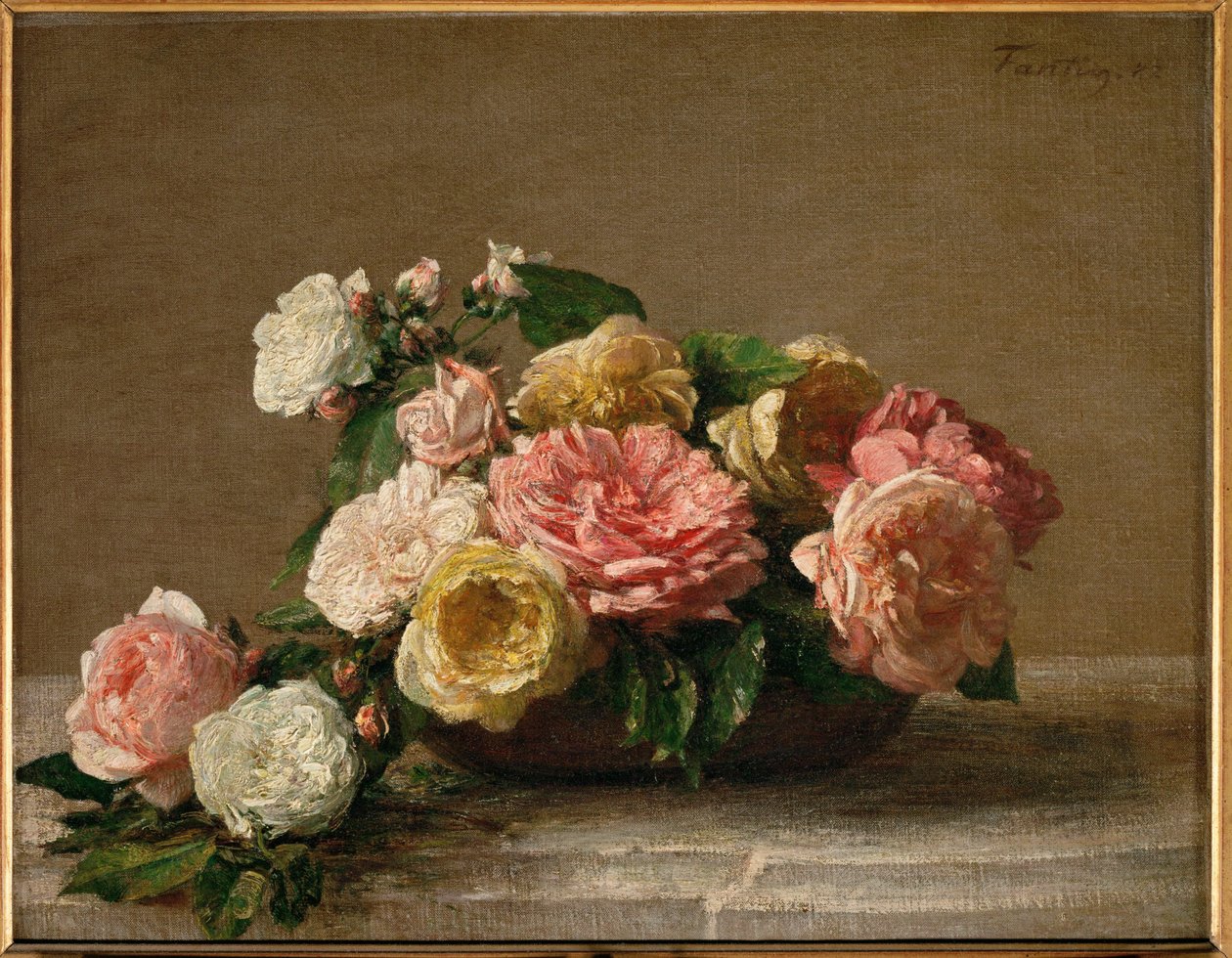 Róże w misce autorstwa Henri Fantin-Latour