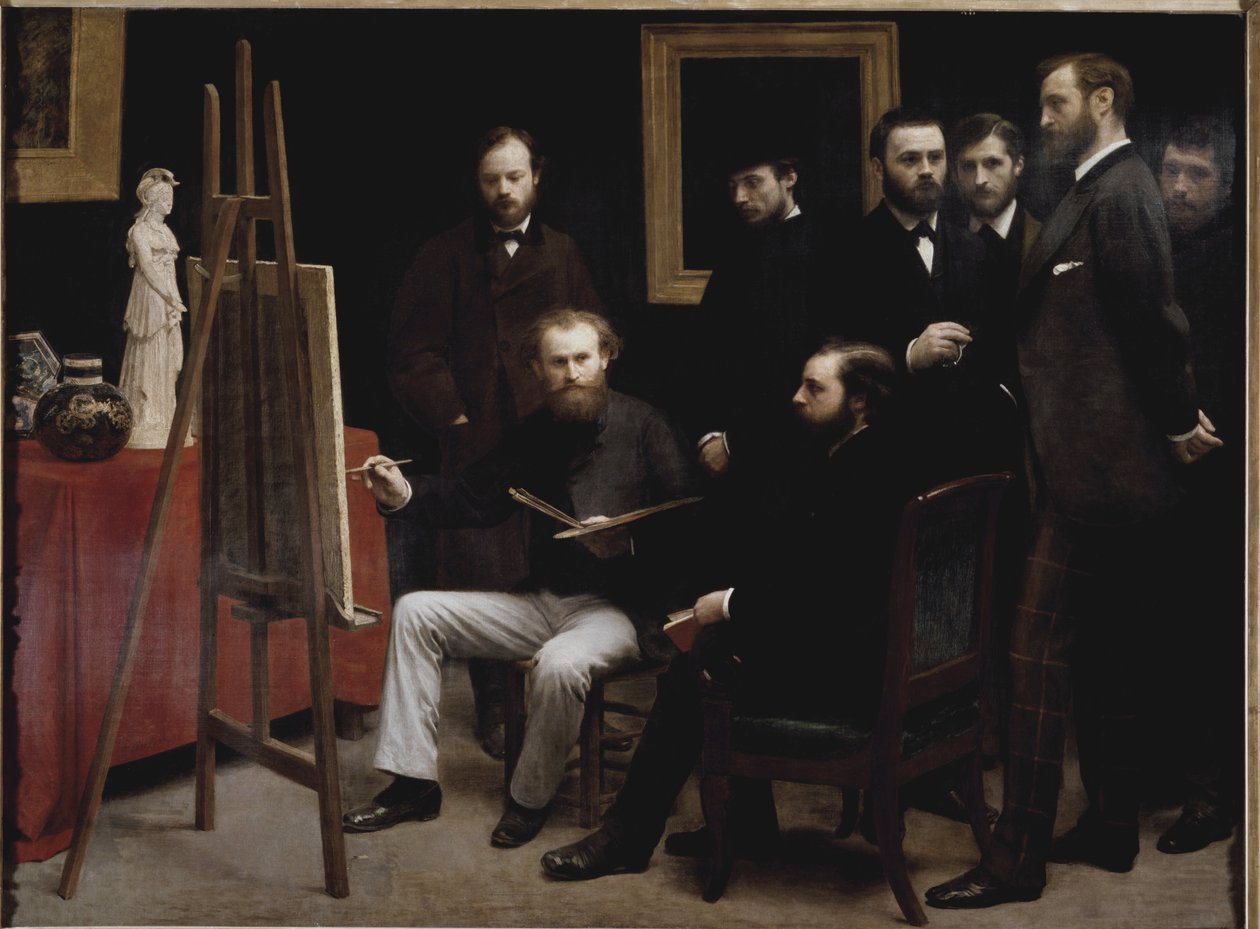 Warsztat w Batignolles (z kilkoma portretami artysty) (olej na płótnie) autorstwa Ignace Henri Jean Fantin Latour