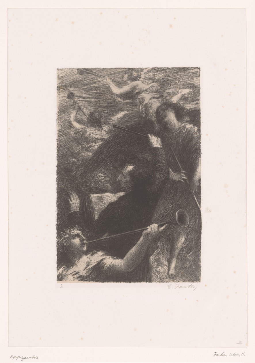 Berlioz dyryguje pomiędzy czterema aniołami trąbiącymi Tuba mirum spargens sonum Życie i twórczość Hectora Berlioza (tytuł serii) autorstwa Ignace Henri Jean Fantin Latour