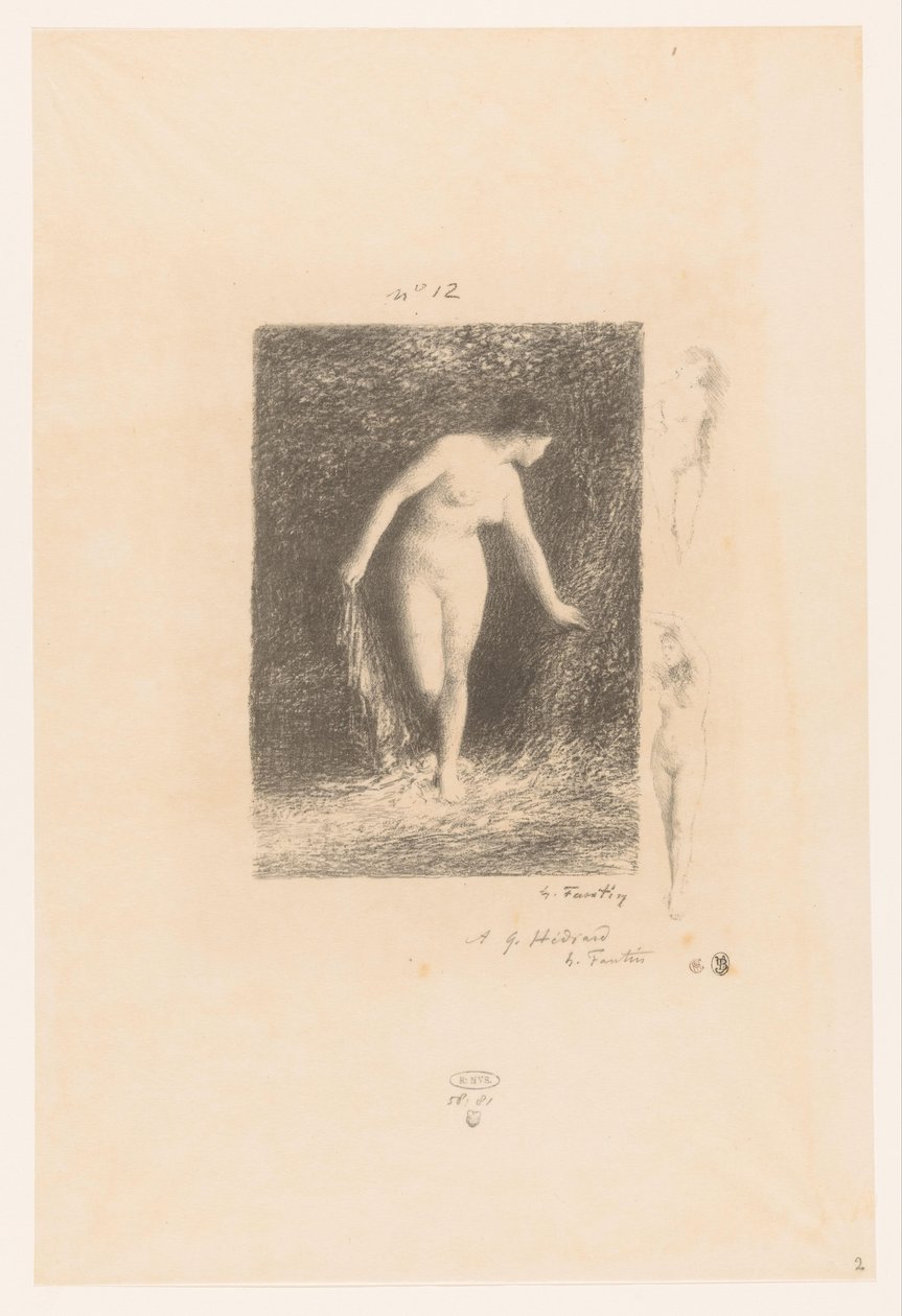 Diana ontkleedt zich om te baden Diana Gedichten van André Chénier (tytuł serii) Ilustracje do wierszy André Chéniera (tytuł serii) autorstwa Ignace Henri Jean Fantin Latour