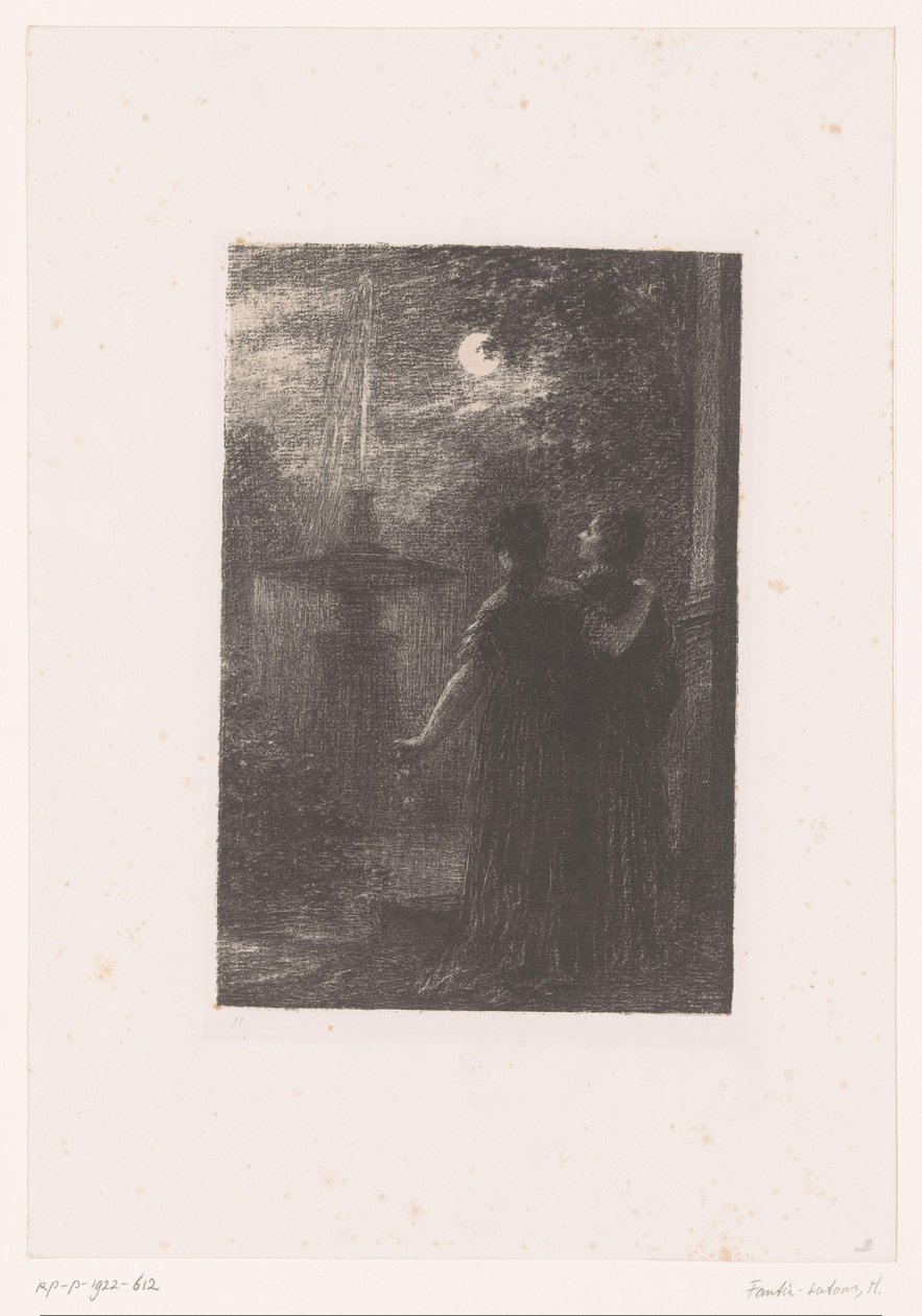 Héro i Ursule przy fontannie w świetle księżyca Béatrice et Benedykt. Akt I. Nokturn Życie i twórczość Hectora Berlioza (tytuł serii) autorstwa Ignace Henri Jean Fantin Latour