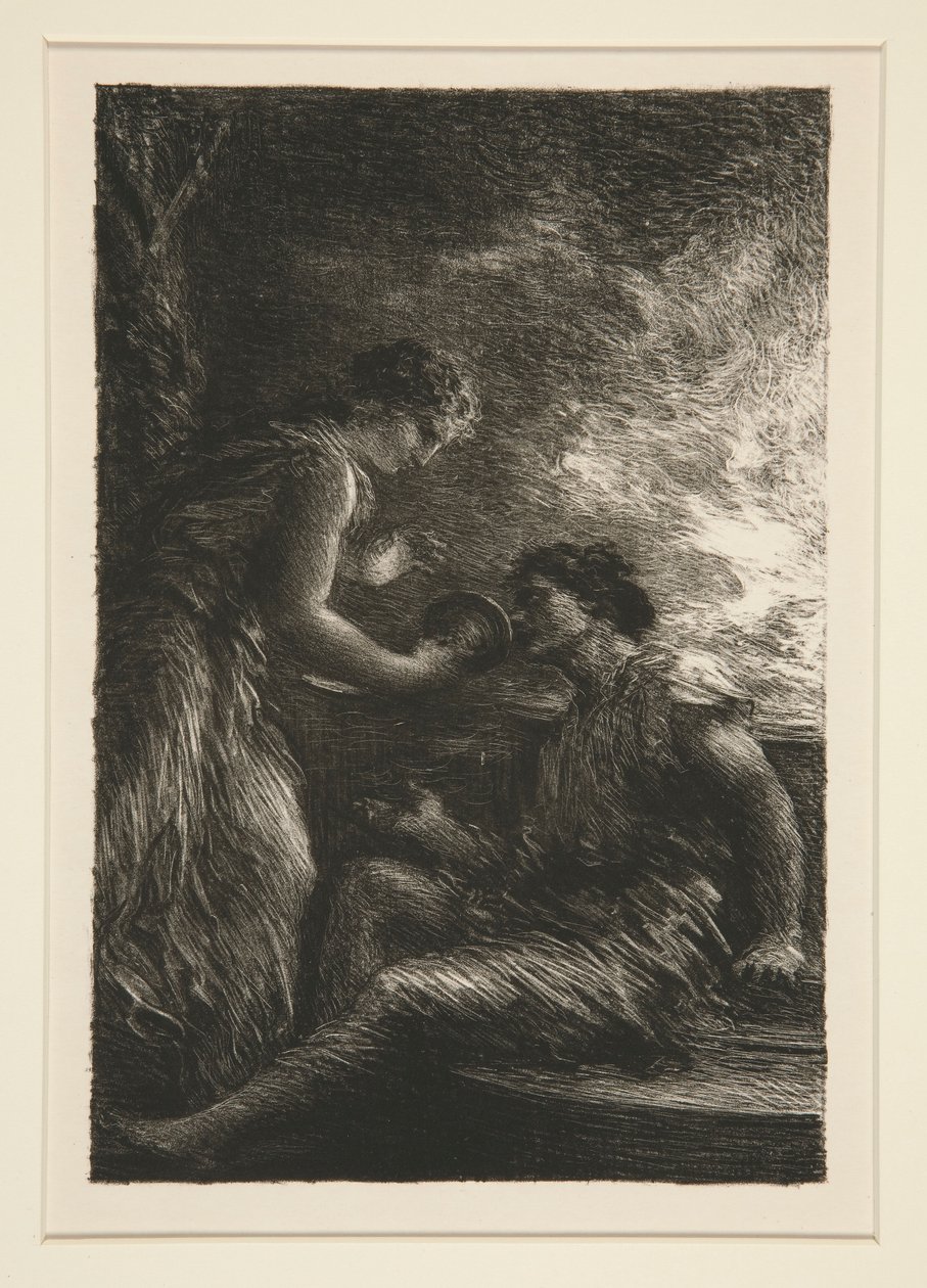 La Walkiria: akt I, Sieglinde et Siegmund (Walkirie: akt I, Sieglinde i Siegmund) autorstwa Ignace Henri Jean Fantin Latour