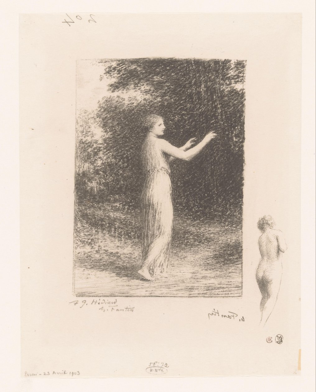 Maagd van Lycus wandelt in de natuur Żebrak Gedichten van André Chénier (tytuł serii) Ilustracje do wierszy André Chéniera (tytuł serii) autorstwa Ignace Henri Jean Fantin Latour